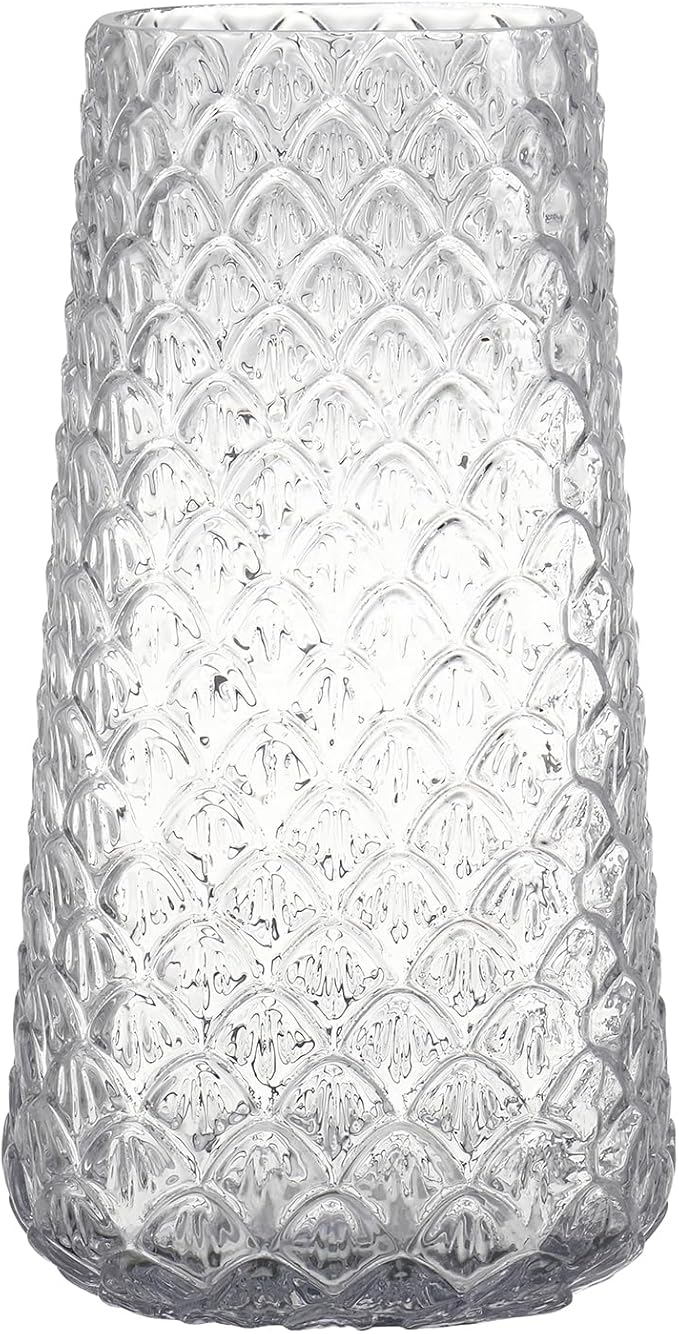 Glass Vase, Clear Flower Vase for Bouquet, Large Glass Vases for Flowers, Modern Vases for Living Room, Bedroom, Dining Table, Office, Kitchen, Wedding, 9 Inches
