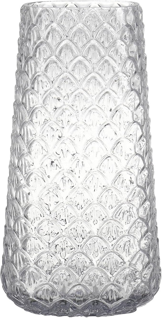 Glass Vase, Clear Flower Vase for Bouquet, Large Glass Vases for Flowers, Modern Vases for Living Room, Bedroom, Dining Table, Office, Kitchen, Wedding, 9 Inches