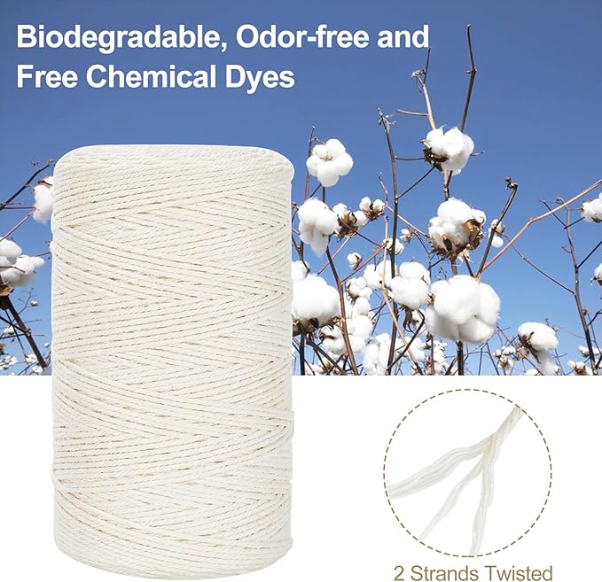 Natural Cotton Macrame Rope - 2mm x 380Yards (1140Feet), 2 Strands Twisted Macrame Cotton Cord for Wall Hanging, Plant Hangers, Crafts, Gift Wrapping and Wedding Decorations, Dark Green