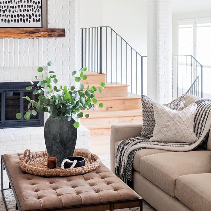 Handcrafted Flower Vase, 10.5" Tall Terracotta Vintage Black Ceramic Vases, Rustic Antique Vase Décor, Wide Mouth, Matte Finish for Home Office Resto Café Décor