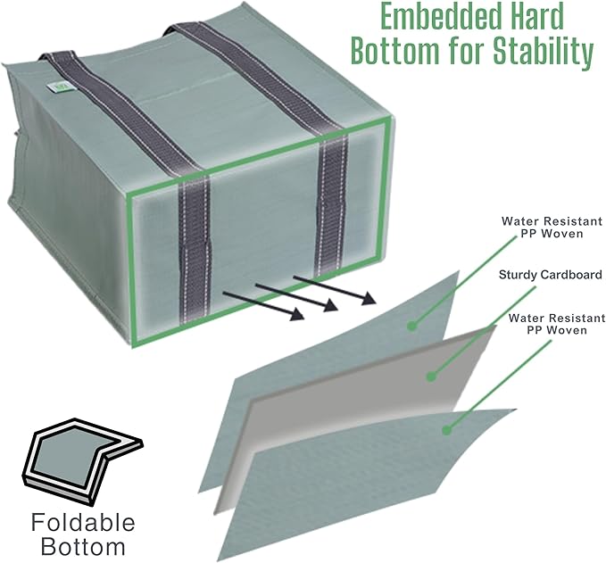 VENO 4 Pack Reusable Grocery Bags, Heavy-Duty Shopping Bags with Handles, Bags for Shopping Cart with Hard Bottom to Stand Upright, Foldable, Multi-Purpose(Light Green, 4 Pack)