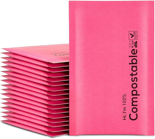 4x8 100% Biodegradable Bubble Mailers,25 Count Red #000 Compostable Padded Packaging Wrap Envelopes Pouches Eco Friendly Self Seal Bags