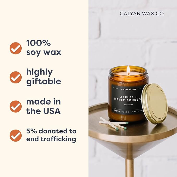 Calyan Wax Co. Lemon & Sage Scented Candle - 57 Hour Burn - Luxury Non Toxic Soy Wax Candles - Long Lasting Amber Glass Jar Candle for Home - 7.2oz