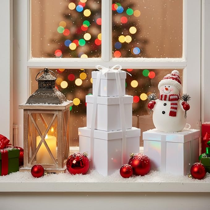 Cholemy 5 Pcs Square Nesting Boxes Decorative Gift Boxes with Lid and Ribbon Assorted Sizes Wrap for Wedding, Thanksgiving, Christmas, Anniversary, Birthday, Bridal Party(Iridescent)