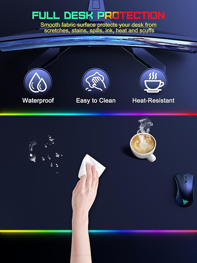 TopMade Wireless Charging Mouse Pad, RGB Gaming Mousepad, 35.4" x 15.8" Extra Large Waterproof Keyboard Desk Pad, Cool Computer Desk Mat, Black (Includes 20W PD Power Adapter & 6.56ft Woven Cable)