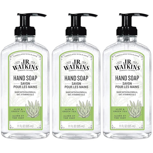 J.R. Watkins Gel Hand Soap, 3 Pack of 11 Fl Oz, Aloe & Green Tea