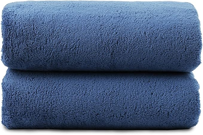 JML Luxury Hotel & SPA Bath Towels (2 Pack, 30"x60") - 350GSM High Density Fleece Towel Sets - Super Soft and Absorbent, Lint Free, Fade Resistant Oversized Bath Towel, Coral Fleece Navy