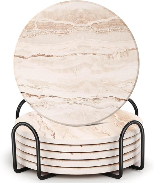 Acejoz Drink Coasters Set of 6, Absorbent Coaster for Coffee Table Decor, Marble Style Ceramic Coaster for Home Decor, 4 Inches