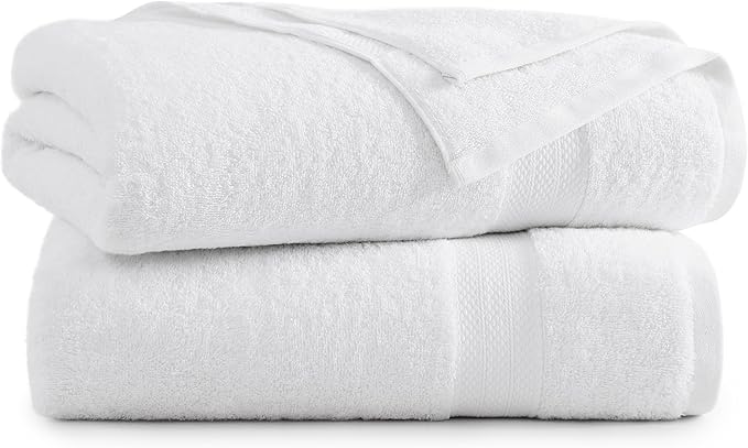 LANE LINEN 100% Cotton 2 Pack Bath Sheets (35"x66") - Ring Spun Cotton - Extra Large Bath Towels Set - Quick Drying, Soft & Absorbent Oversized Bathroom Towel Sets - Hotel Quality - White Towels