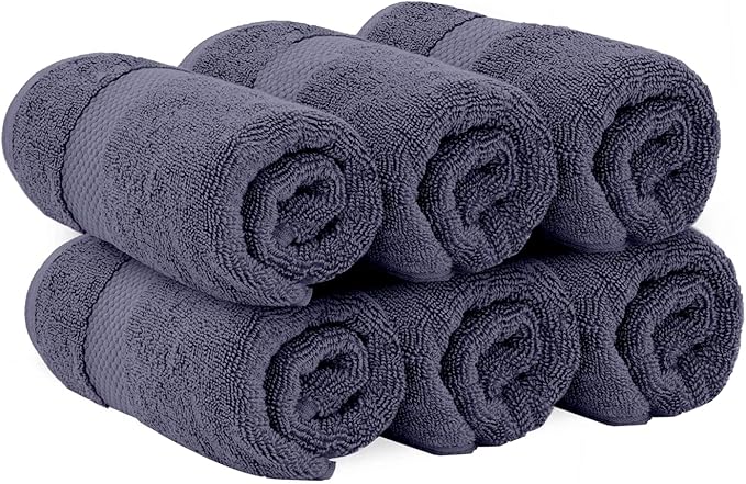 White Classic Luxury Navy Blue Hand Towels - Soft 100% Turkish Cotton | Highly Absorbent Hotel spa Bathroom Towel Collection | 16x30 Inch | Set of 6