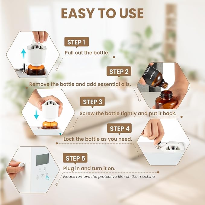 URPOWER Waterless Nebulizing Scent Diffuser 300ml Lockable Oil Bottle, Up to 3000 Sq Ft, Smart APP Control HVAC/Wall/Desktop Cold-Air Aromatherapy Machine for Home/Office/Hotel Starter Oil Included