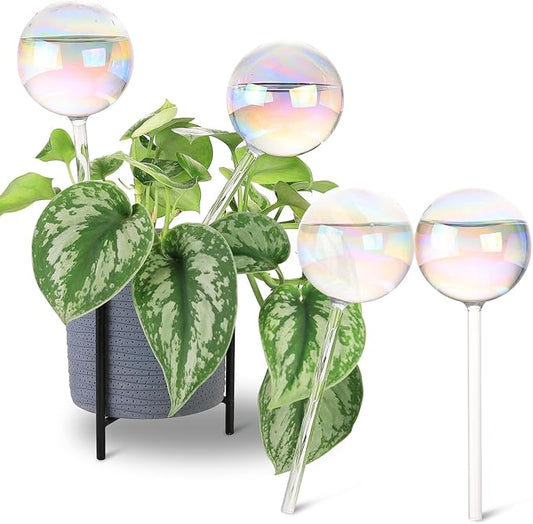 13 oz Up to 2 Weeks Extra Large Plant Self Watering Globes, Light Iridescent Glass Water Bulb Indoor, Plant Waterer Self-Watering Stakes, Perfect Gardening Gifts, 4 Pack
