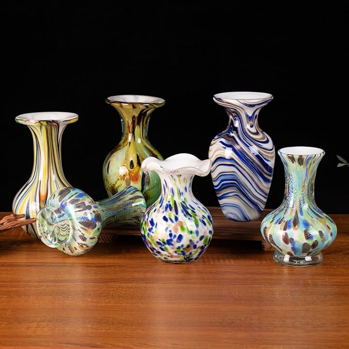 KAMMAK Colored Glass Vase, Beautiful Hand Blown Decorative Vase, Modern Art Vase for Flower Mantle Dining Table Centerpiece, Entryway Living Room Wedding Decoration, FH015