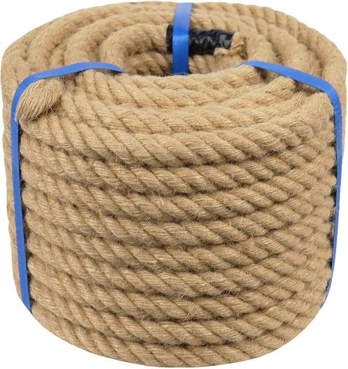 3/4 Inch Natural Jute Rope, 150 Feet Thick Hemp Rope, 4 Strands Twisted Manila for Crafts, Railings, Hammock, Nautical, Home Decorating, Indoor/Outdoor Use