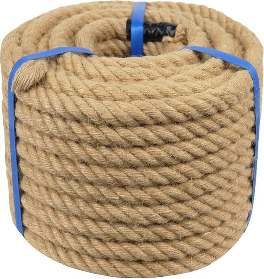 3/4 Inch Natural Jute Rope, 150 Feet Thick Hemp Rope, 4 Strands Twisted Manila for Crafts, Railings, Hammock, Nautical, Home Decorating, Indoor/Outdoor Use