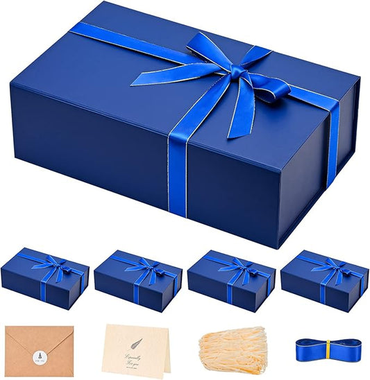 LIFELUM Gift Boxes 5 Pack 13.85 x 8.35 x 4.45 inch, Large Gift Box for Presents with Ribbon,Card,Shredded Paper Filler