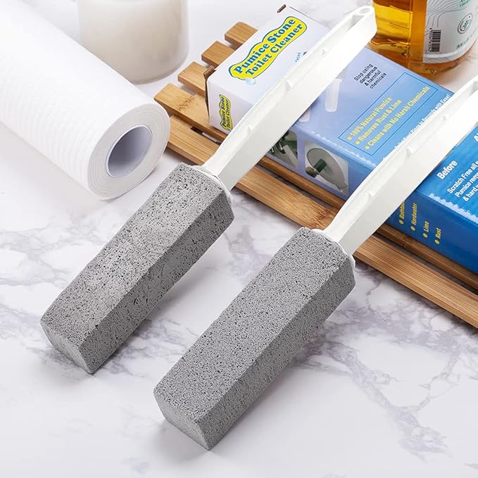 2 Pack Toilet Cleaner Hard Water Build up Remover with Ergonomic Handle, Toilet Bowl Stain Ring Remover, Pumice Cleaning Stone with Handle for Kitchen/Bathroom/Pool/Household Cleaning