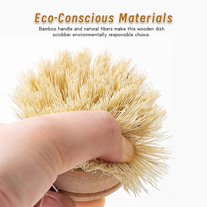 Wooden Dish Brush 4Pcs Natural Bamboo Dish Brush with Sisal Fibers Eco-Friendly Scrubber for Kitchen CleaningHome Decor