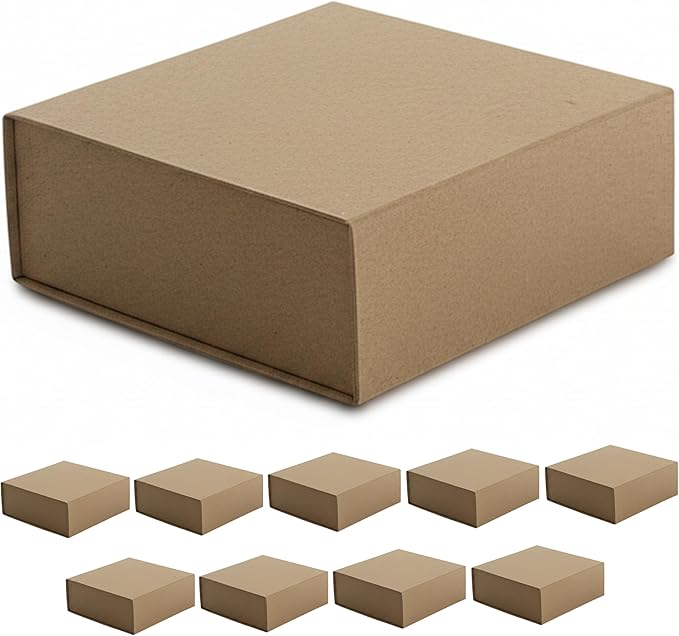 CECOBOX - Gift Boxes with Lids for Presents 8"x8"x3.1" - Matte, Collapsible Magnetic Closure Gift Box - Groomsmen & Bridesmaid Proposal Boxes, Wedding, PR, Birthdays, Holidays (Kraft)