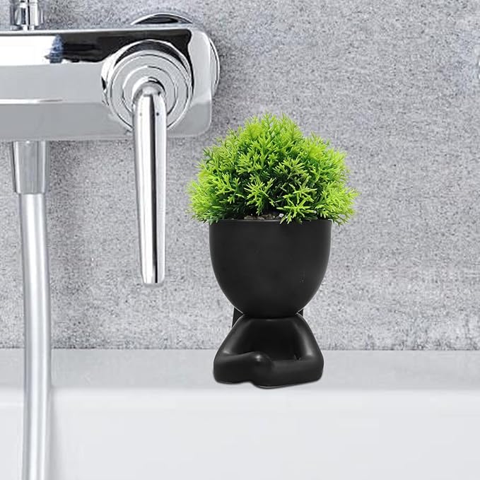 Zerzsy Bathroom Shelf Decor Accent Women Cute Cubicle Accessories Artificial Plants Pot Head Cute Human Shape Desk Decoration Office Décor for Women, Bathroom Office Plants- Set of 1