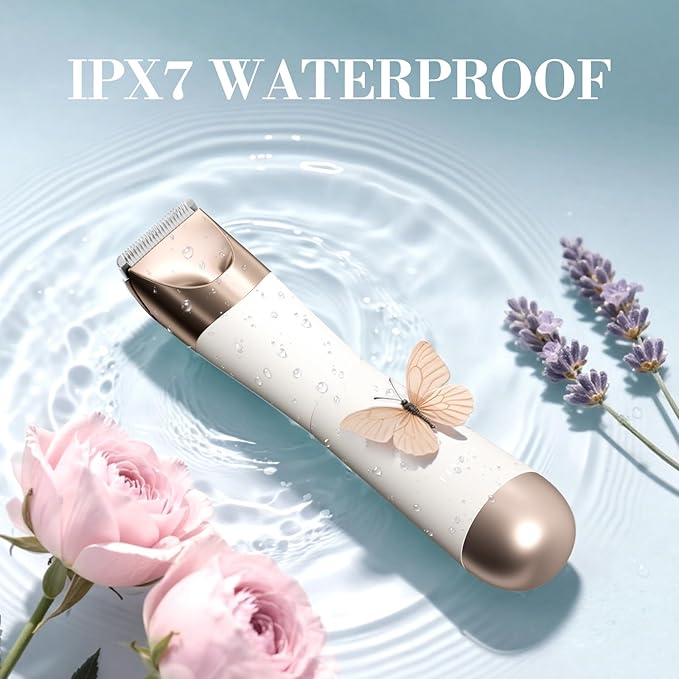 Bikini Trimmer for Women, 2 in 1 Electric Shaver for Women, Pubic Hair Trimmer Waterproof IPX7 with LED, Bikini Razor for Leg Arm Underarm Bikini Area, Christmas Gift Box for Friends - Shell White