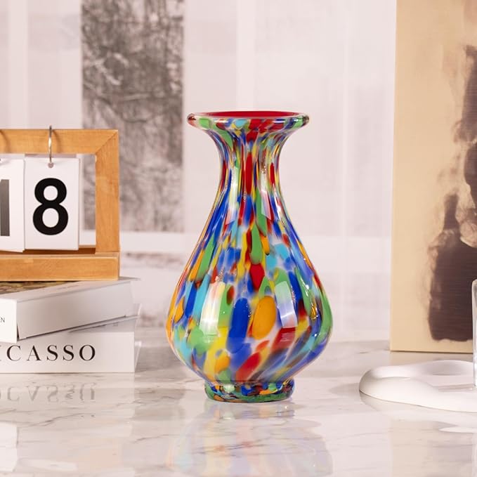 KAMMAK Colored Glass Vase, Beautiful Hand Blown Decorative Vase, Modern Art Vase for Flower Mantle Dining Table Centerpiece, Entryway Living Room Wedding Decoration, FH016