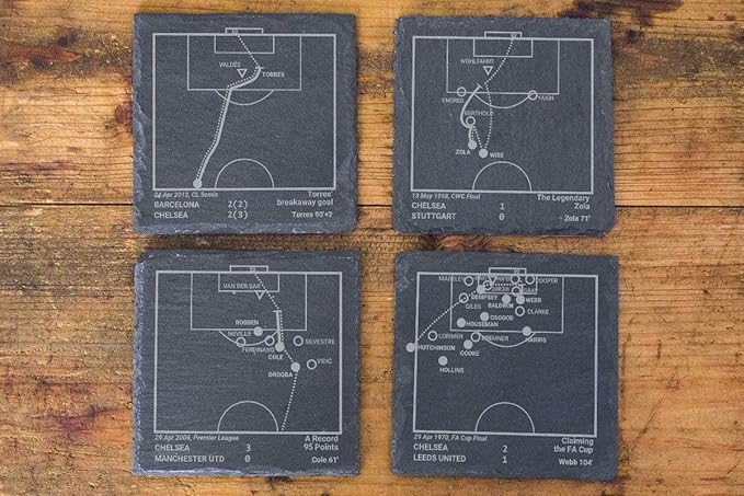 Greatest Chelsea Plays: Slate Coasters (Set of 4) | Best Gift Idea for Sports Lovers | Chelsea Historic Moments Gifts