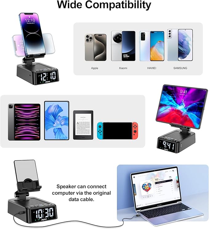 Gifts for Men and Women, Phone Stand with Bluetooth Speaker and 360° Rotable Angle Adjustable Cell Phone Holder for Home Office with HD Subwoofer Sound Fits All Phones,Tablets (Black)