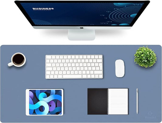 K KNODEL Large Office Leather Desk Mat, Mouse and Keyboard Pad, Computer and Laptop Mat, Desktop Protector and Cover, Writing Pad and Blotter (35.4"x17", Lake Blue)