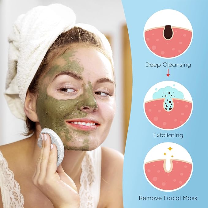 GAINWELL 50-Count Heart Shape Compressed Facial Sponges for Daily Facial Cleansing and Exfoliating, 100％ Natural Cosmetic Spa Sponges for Makeup Remover, White