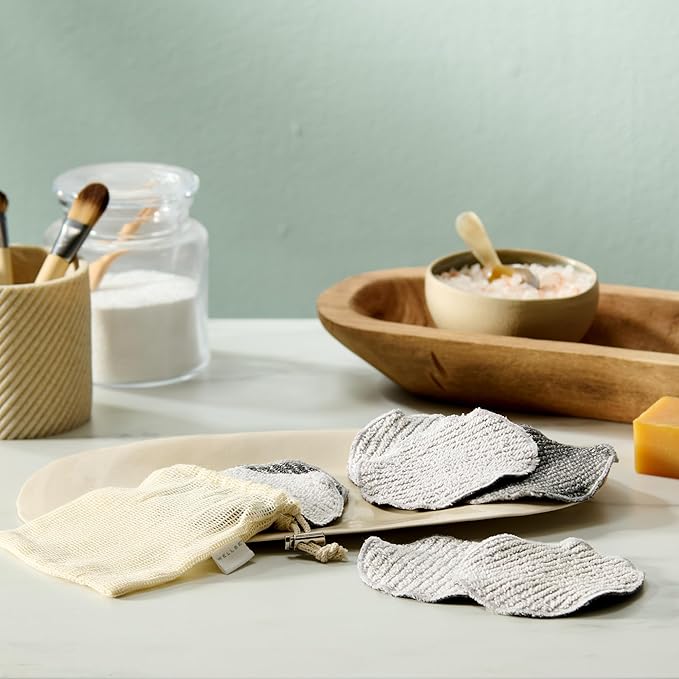 Wellbe Reusable Face Pads 7 Pc, Washable Charcoal Cotton Rounds, White