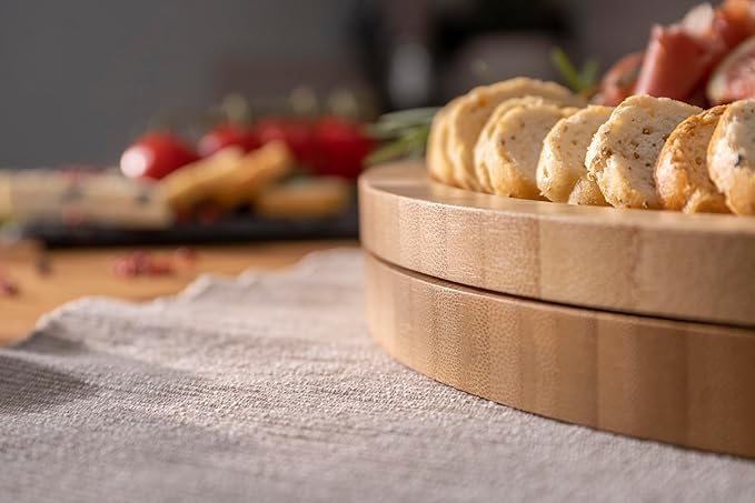 ChefSofi Charcuterie Board Set and Cheese Serving Platter - Made from Bamboo Wood - US Patented 13 inch Cheese Board and Knife Set for Entertaining and Serving - 4 Knives and 4 Bowls