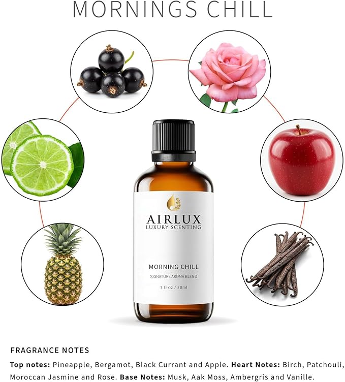 Signature Aroma Oil No. 20 Morning Chill – Pineapple, Lemon, Bergamot – Aroma Oil for Cold Air & Waterless Diffusers and DIY Crafts – 30 mL, 1.0 fl oz Glass Bottle