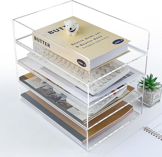 4 Pack Acrylic Paper Tray Organizer for Desk Clear File Organizer,Acrylic Desk Organizers and Accessories Sorter,Perfect for File Paper, Ipad, Letter, A4 Office File, Books, Notes.(Vertical)