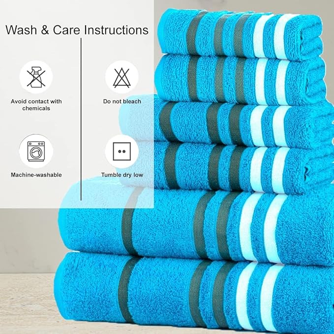 CASA COPENHAGEN Exotic 6 Pieces Towel Set- Teal, 525 GSM 2 Bath Towel 2 Hand Towel 2 Washcloth, Designed in Denmark Made of Soft Egyptian Cotton for Bathroom, Kitchen & Shower