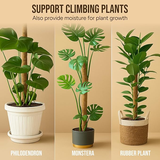 Moss Pole Monstera Plant Support – 2 Pack 28” Bendable Moss Pole Monstera Plant Support, Plant Stakes for Indoor Plants, Tall Plant Sticks Support for Climbing Plants