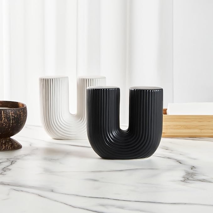 Restaurantware-Table Art Flower Vase, 1 Minimalist Vase - U-Shaped Style, for Fresh Or Artificial Flowers, Black Ceramic Vessel for Home Decor, in Kitchen, Home, Living Room, Office, and More