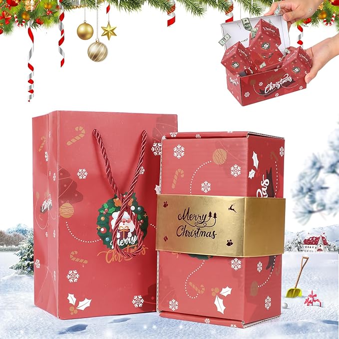 Surprise Gift Box Explosion for Money, Unique Folding Bouncing Red Envelope Gift Box with Confetti for Birthday Anniversary Valentine Proposal (12 Bounces)(Red)