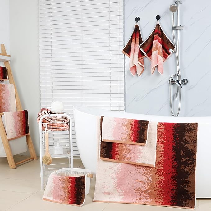 SEMAXE 12-Piece Family Bathroom Towel Set - 100% Cotton, 4 Bath Towels, 4 Hand Towels, 4 Washcloths, Ultra-Soft and Super Absorbent, Lighter Weight