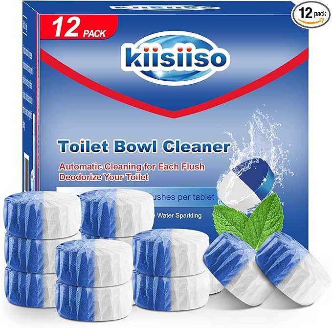 KIISIISO Toilet Bowl Cleaner Tablets, 12 PACK Commercial Household Bathroom Cleaners, Automatic Toilet Tank Cleaners Deodorizers(Blue and White)