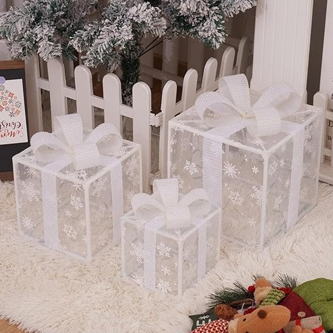 Gcroet Christmas Lighted Gifting Boxes 3PCS/Set LED Warm White Christmas Decorations Snowflakes Box Battery Operated for Holiday, Indoor, Yard, Home, Lawn Decor...