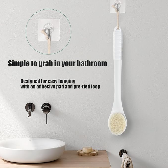 17-Inch Back Scrubber for Shower, Anti-Slip Exfoliating Body Brush for Bath, Gentle Back Brush for Shower for Men, and Women, Cleaning Skin for Smooth, Glowing Skin (White)