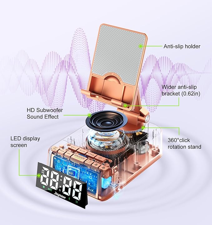 Gifts for Women Girls, Phone Stand with Bluetooth Speaker 360° Rotable Angle Adjustable Cell Phone Holder for Desk with HD Subwoofer Sound Fits All Phones,Tablets (Rose Gold)