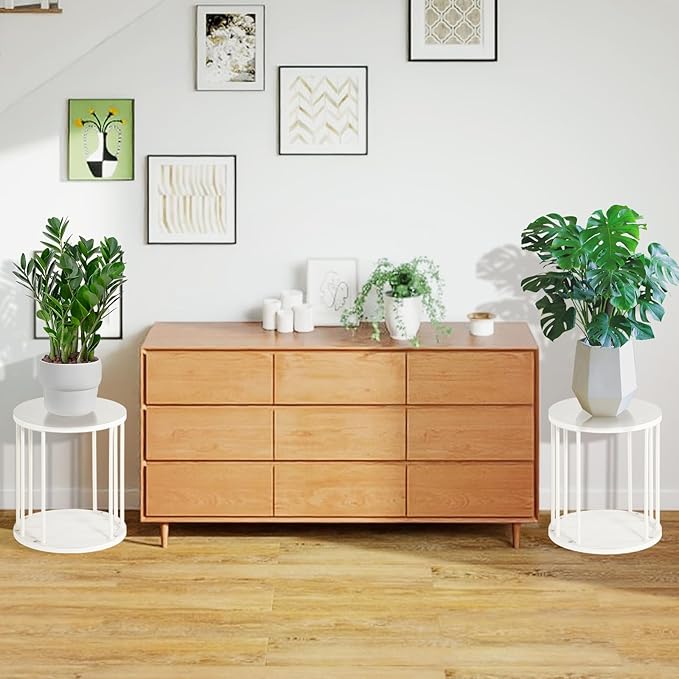 HDANI Wooden Stool Set of 2 for Kids,Adults,300lbs Load Capacity Garden Round Wood Stool,Non-Slip Small Step Stool for Plant Stand,Kitchen,Bathroom and Bedroom,White