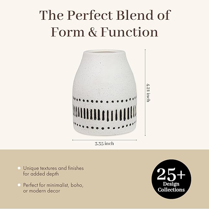 Young's Inc Stoneware Black & White Vase – Modern Natural Home Decorative Accent, Small Flower Vase, 4.21” Tall