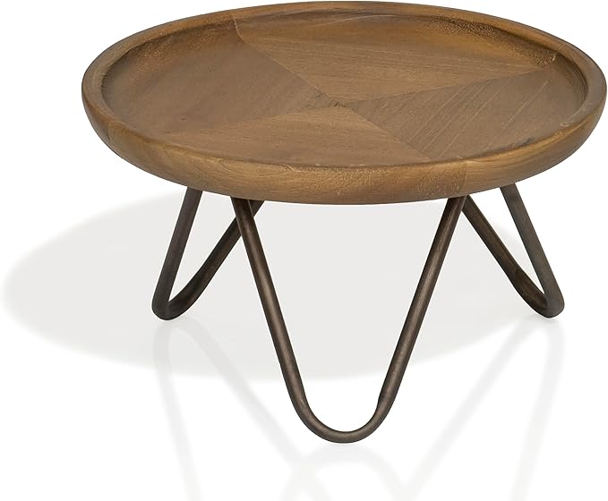 Red Co. 8.75” Dia Round Decorative Wooden Pedestal Plant Stand with Metal Pin Legs, Natural Brown