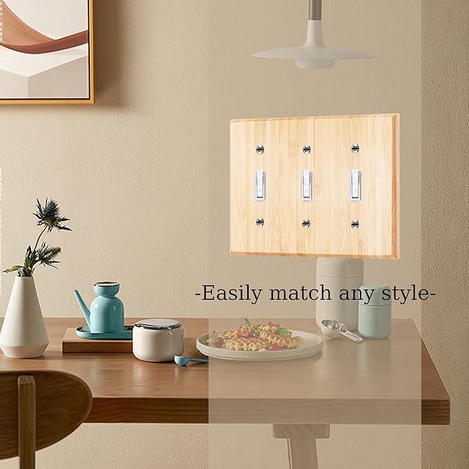 Raw Wood Light Switch Cover Decorative Triple Toggle Wall Plate 6.3" x 4.5" Bamboo Quality Light Switch Plate Cover for Bedroom Kitchen Home Decor (Triple Toggle)