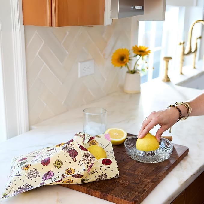 Bee's Wrap Vegan Beeswax Wraps for Food - 2 Meadow Magic Produce Bags - Made in USA Reusable & Organic Food Wraps & Reusable Produce Bags - Eco-Friendly Alternative to Aluminum Foil & Plastic Wrap