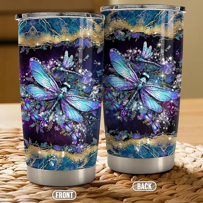 Dragonfly Tumbler 20oz Stainless Steel Insulated Coffee Travel Mug Cup Dragonfly Gifts for Women Girls on Birthday Christmas Mothers Day