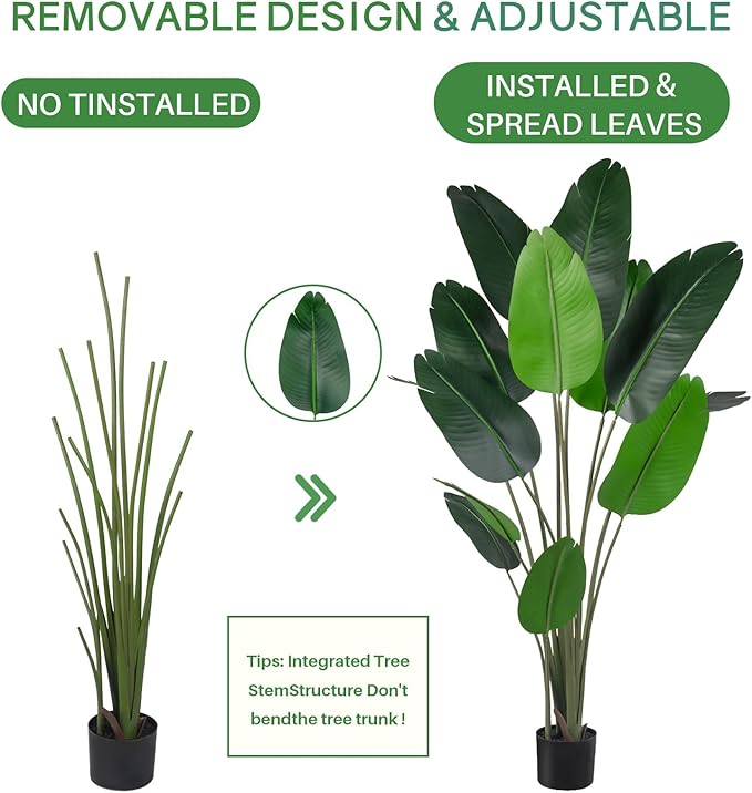 Artificial Bird of Paradise Tree for Home Decor, Fake Plants Areca Palm Tree Fake Silk Banana Leaf Tropical Trees Faux Tropical Palm Potted Dypsis Lutescens for Home Office Decor Housewarming